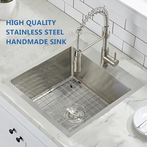 Image of 18 Inch Drop In Bar Sink, 18 x 18 Stainless Steel Single Bowl Top Mount Drop In Bar Wet Prep RV Outdoor Kitchen Sink, 16 Gauge Brushed Nickel