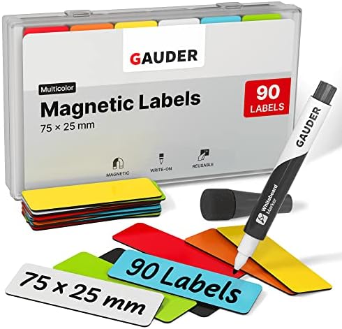 GAUDER Magnetic Dry Erase Labels | Magnetic Labels to write on | Dry Erase Magnets for Classroom, Whiteboard & Blackboard