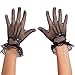 Skeleteen Dress Lace Hand Gloves - Vintage Formal Black Sheer Evening Gloves with Satin Bow and Lace Ruffle Wrist Cuffs for Women and Girls