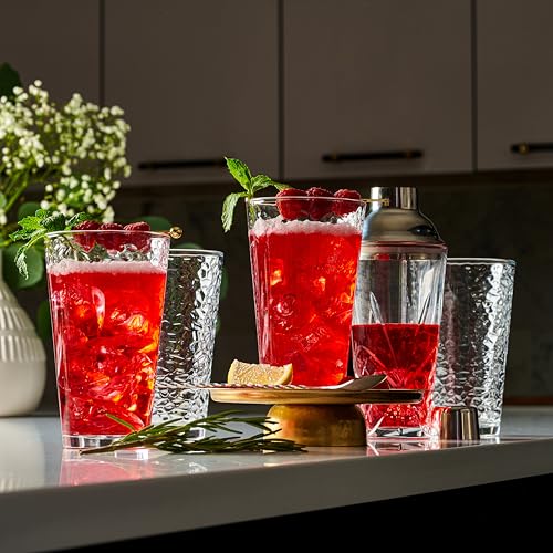 Le'Raze GL904 Set Of 10 Hammered Glass Cups, 16Oz. Dishwasher Safe Cocktail Drinking Glasses - Clear Heavy Base Stemmed Water Glasses thumb #2