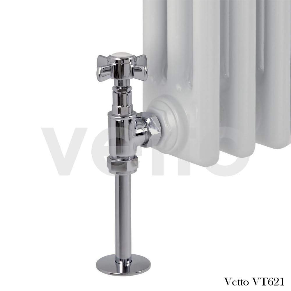 VETTO VT621-M CROSS BT Zawór Kątowy Retro, Chrom, Białe Elementy Porcelanowe, 2szt. Zawór Grzejnikowy 1/2" do Rur Miedzianych 15 mm.