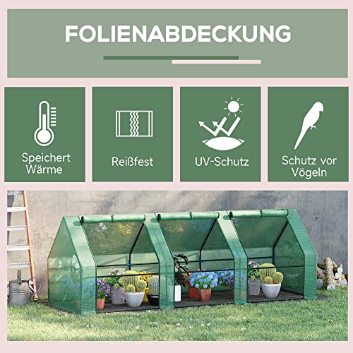Gewächshaus Outsunny Mini Folien mit 3 Rollfenstern für Garten und Balkon
