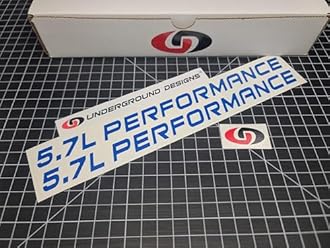 5.7L Performance Decals (2-Pack) Hemi V8 Hood Fender Racing Stickers Fits 2005+ Challenger Charger Ram Durango R/T 300C (Gloss Blue, 2.0" H x 30.0" L)