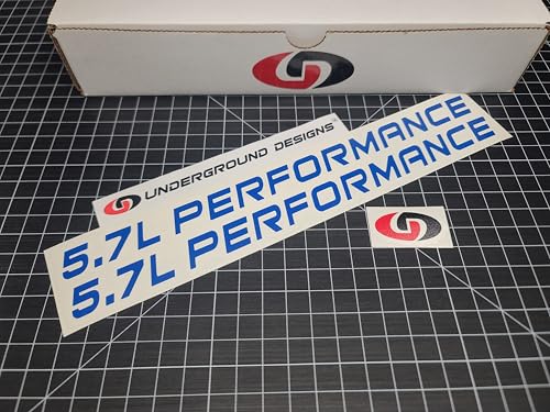 5.7L Performance Decals (2-Pack) Hemi V8 Hood Fender Racing Stickers Fits 2005+ Challenger Charger Ram Durango R/T 300C (Gloss Blue, 2.0" H x 30.0" L)
