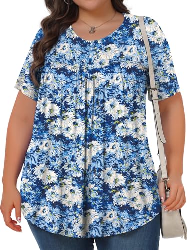 Image of Tencede Womens Plus Size Tops Tunic Short Sleeve Crew Neck Shirts Casual Soft Blouse 1X-5X