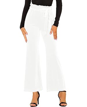 WOWULOVELY Womens Velvet Pants Tie Waist Stretchy Wide Leg Pants with Pockets Casual Office Velour Long Trousers