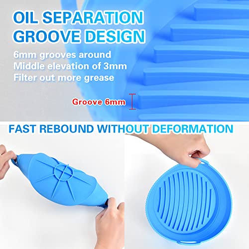 Sametech 2Pcs Foldable Air Fryer Silicone Liner For 4-7Qt 8.5Inch Basket Reusable Air Fryer Liners Silicone Dishwasher Safe Heat Resistant Air Fryer Pot Replacement Of Flammable Paper Liner (Blue) #TOP2