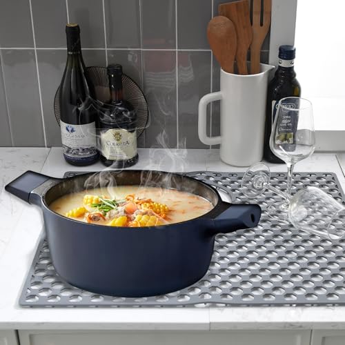 Brovy Kitchen Sink Protector Mats,18.6\'\'x 15.6\'\' Silicone Sink Mats,Heat Resistant Non-slip Foldable Kitchen Sink Mat for Single Bowl Stainless Steel Porcelain Sink (Grey)