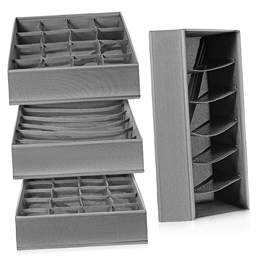 MUCKLILY 4Pcs Foldable Drawer Storage Boxes Organizers Compact Closet Dividers for Clothing Socks Bras and Ties Made of Sturdy Cationic for Tidy Organization