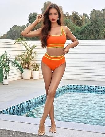 Conjunto de biquíni esportivo feminino de cintura alta de duas peças como roupa de banho