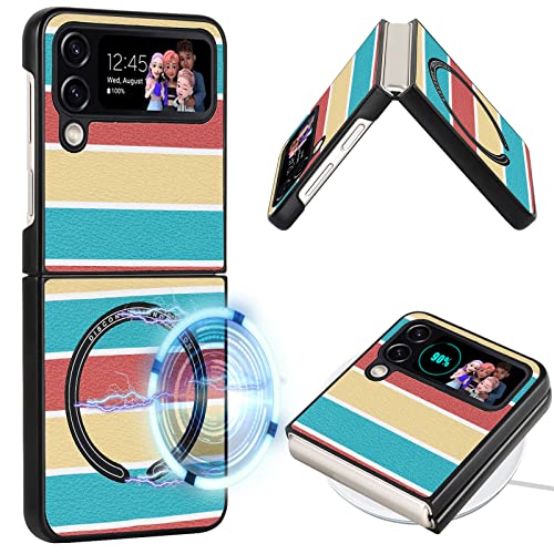 Magnética Funda para Samsung Galaxy Z Flip 4, Lindo Funda Galaxy Z Flip 4 Compatible con MagSafe Soporte Coche & Chager, Funda PU Antiscratch Prueba Golpes Anti-Huellas Carcasa para Samsung Z Flip 4 Cover