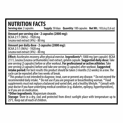 Cvetita Herbal Spartan Force BCAA 2:1:1 Аngereichert mit Leuzea wurzel ECDYSTERONE, Muskelwachstum stimuliert, Unterstützt schnelle Erholung, Verzweigtkettige Aminosäuren