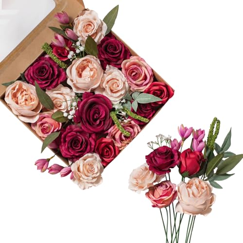 FANKO Rose Artificial Flowers Combo for DIY, Fake Red Rose