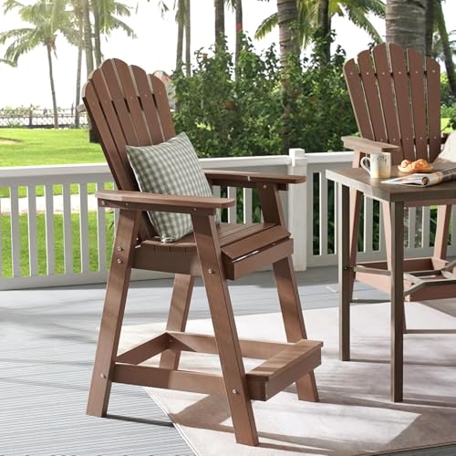 Image of Psilvam Tall Adirondack Chair 1PC, Poly Lumber Outdoor Bar Stools, Brown