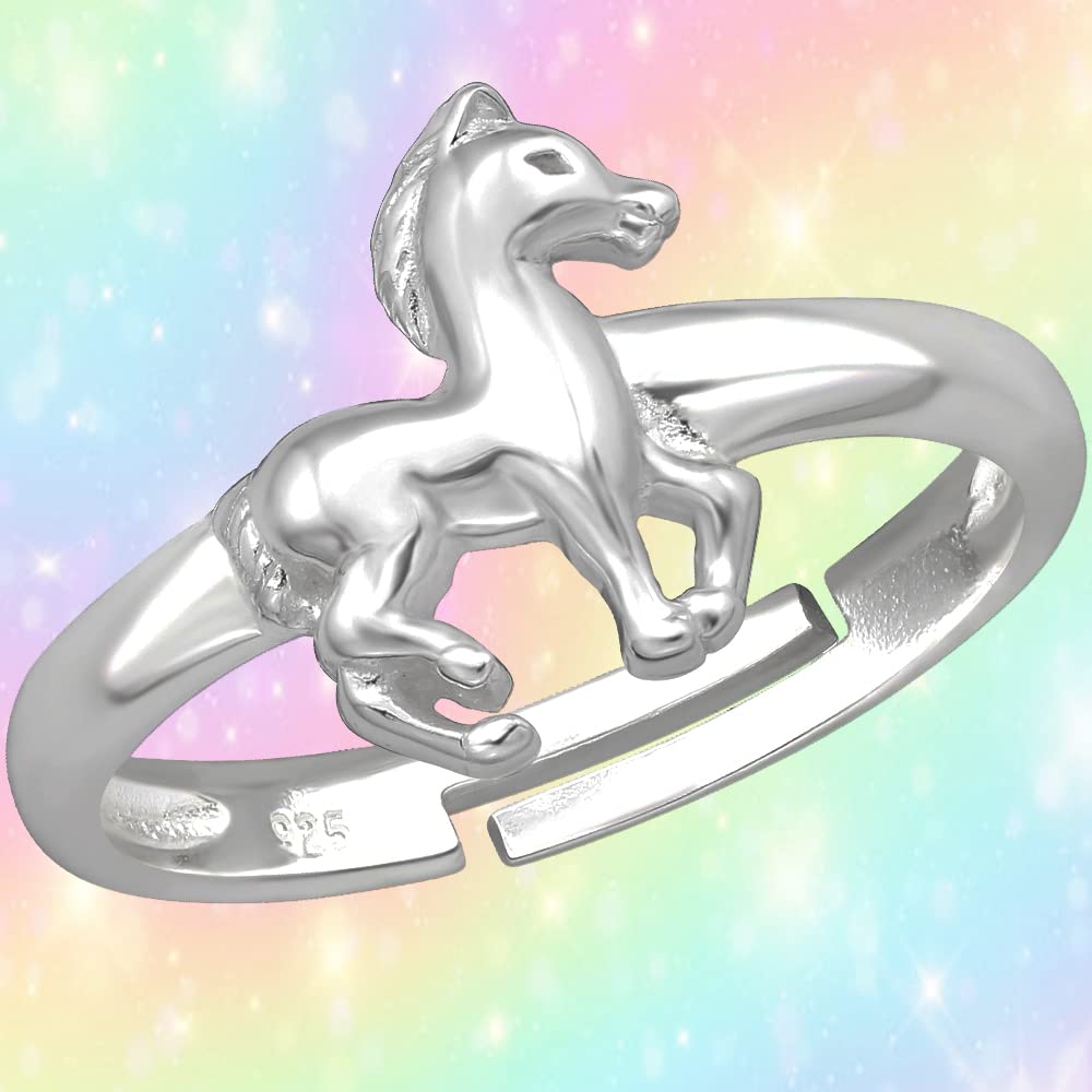 Mädchen verstellbarer Ring echt 925 Sterling Silber Pferd Kinder Fingerring
