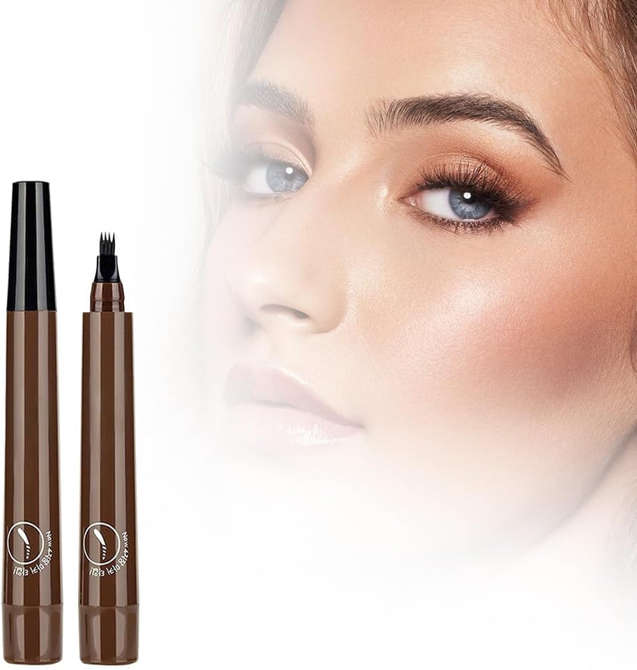 2PC Magic Eyebrow Pencil, 2024 Natural Makeup Fine Stroke Eyebrow Pencil, New 3D Waterproof Microblading Eyebrow Pen 4 Fork Tip Tattoo Pencil (Brown)