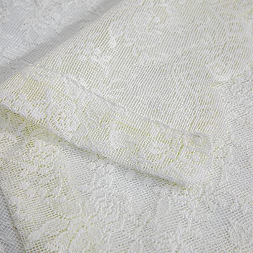 H.ebony 2 Panels Ivory Lace Tier Curtains 36 Inch Length - Vintage Rose Lace Floral Farmhouse For Small Windows, Short Lace Cafe Curtains For Kitchen, W25 X L36 Inch, Beige #TOP6