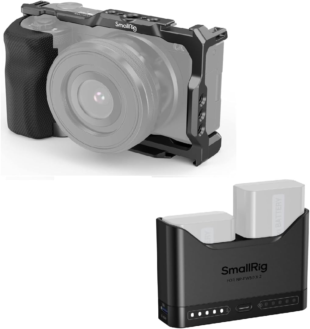 SMALLRIG ZV-E10 Cage with Silicone Handle and NP-FW50 Battery Charger for Sony