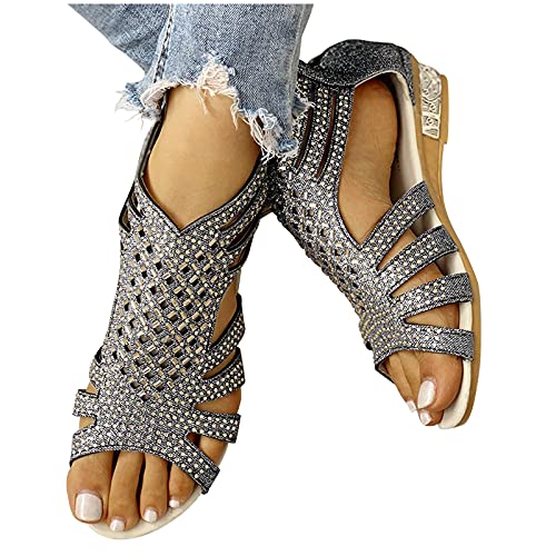 Sommer Sandalen Damen mit Absatz Elegant Römersandalen Leicht Modische Strandsandalen Urlaub Strand Sommersandalen Mode Vintage Pantoletten Rutschfeste Teenager Sommerschuhe Freizeitschuhe