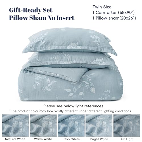 Image of PHF Cotton Jacquard Comforter Set Twin, Soft Breathable, Stormy Blue