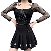 goodjinHH 01 Dames Crop Top Zomer Sexy Gothic Lange Mouw Bustier Tops Slim Fit Goth Cropped Shirt Blouse Retro Elegant…