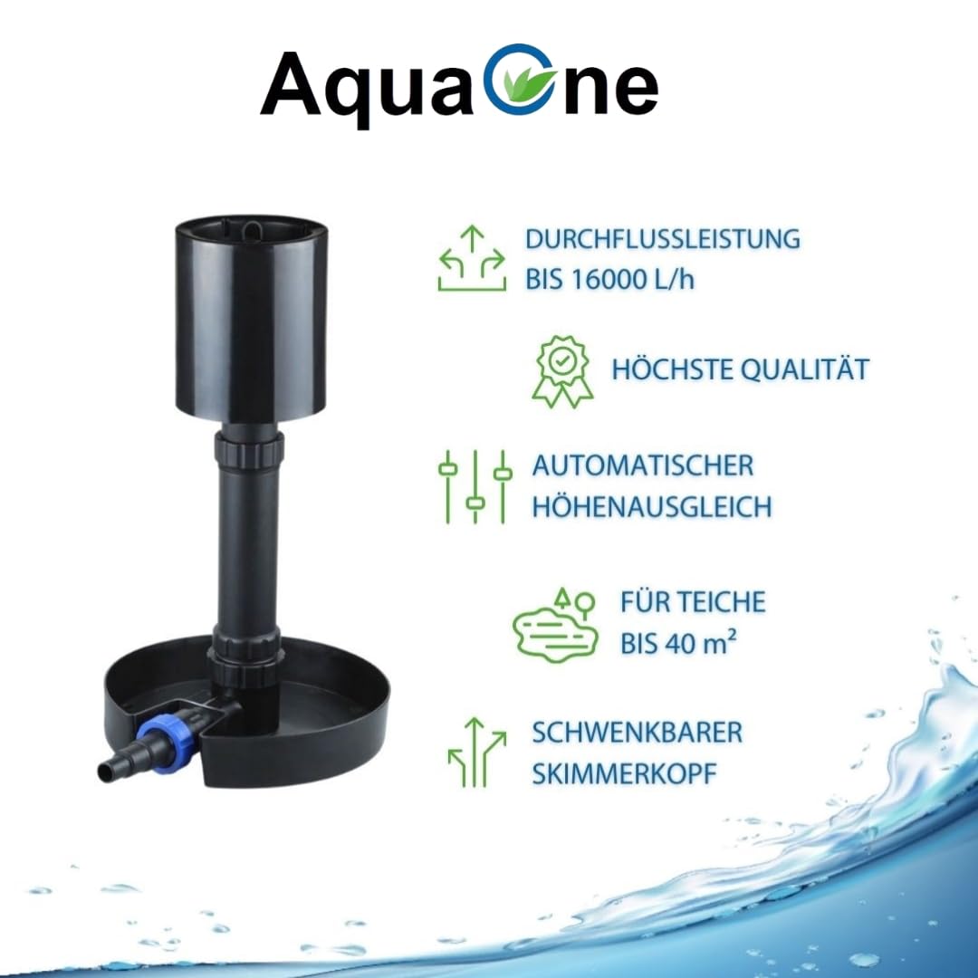 AquaOne Zestaw filtrów do oczka wodnego z pompą do stawu, pompa filtrująca CPU-50000 do stawu o pojemności do 80 000 litrów, kompletny zestaw z lampą UV, regulowana pompa Eco 37-180 W, skimmer, wąż do