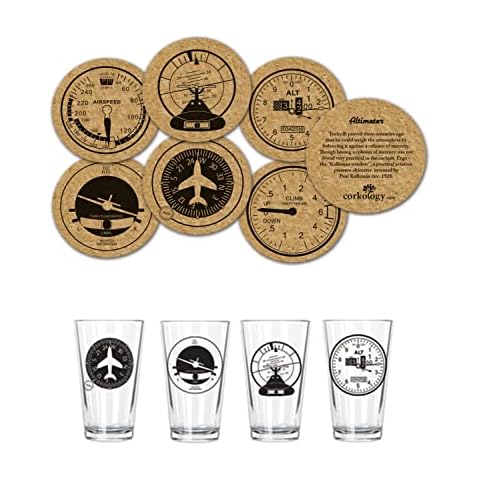 Corkology.com Aviation Clusters Pint Pack with Matching Coaster Set, Clear Cover