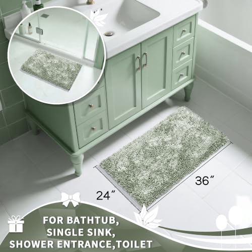 Image of Yimobra Large Bathroom Rug Non Slip 36x24 Inch, Extra Thick Soft Absorbent Chenille Bath Mat, Machine Washable Bath Rugs for Bathroom Floor, Tub and Shower, Home Decor Accessories, Sage Green
