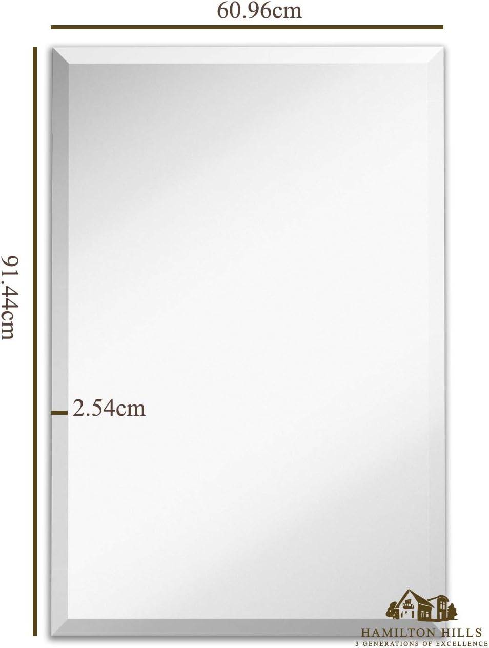 Hamilton Hills 24x36-Inch Frameless Rectangular Mirror - Beveled Bathroom Mirrors for Wall - Large Polished Glass Core Back Vanity Mirror - Hanging Horizontally or Vertically