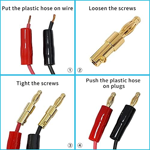 4vwin 4mm Banana Plugs 24K Gold Plated Bannan Plug Connector for Speaker, Audio/Video Receiver, Amplifiers and Sound Systems (2 pairs (4 Pieces))