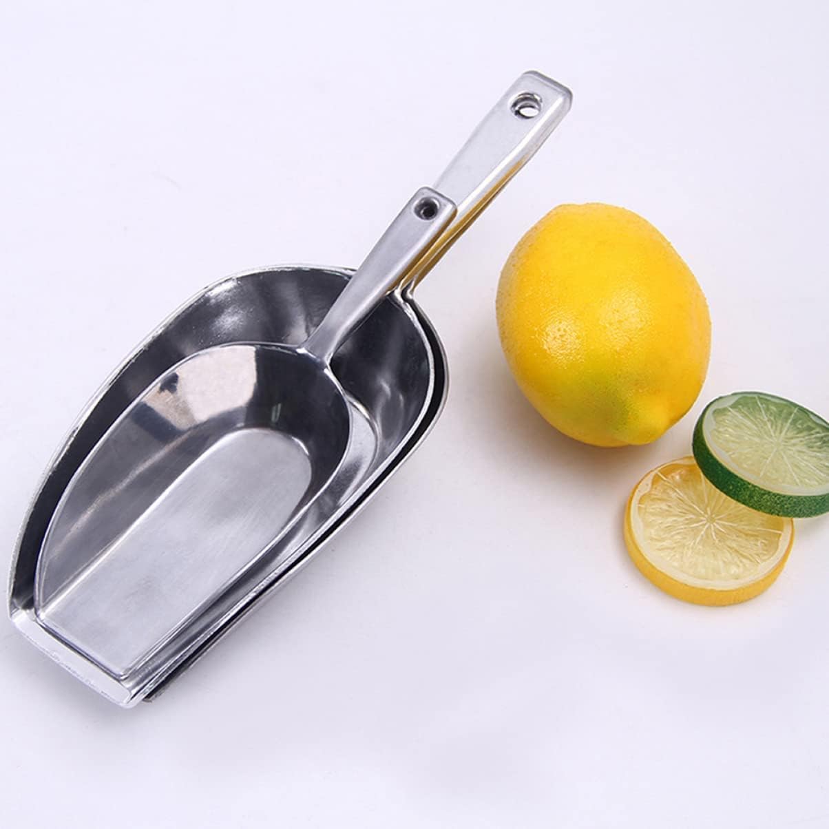 Stainless Steel Spoon Aluminum Alloy Flour ice Scoop Food ice Bucket Scoop Flat Bottom Metal Cooking Spoon，Silver-31 * 11