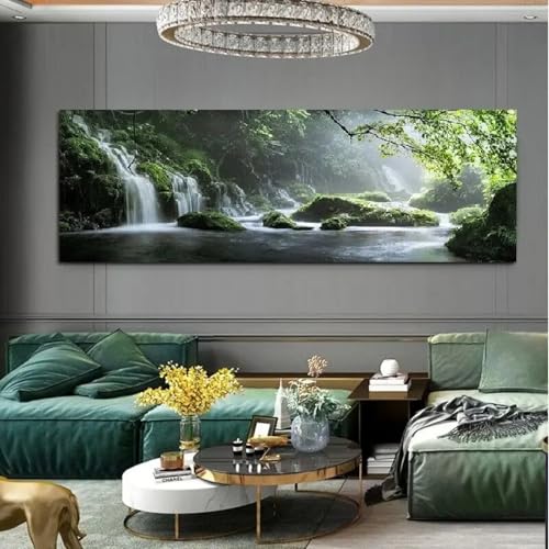 Peinture sur toile paysage de montagne grand format 60x180 cm avec cadre en bois pour salon