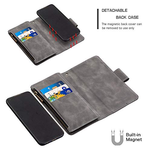 Capas carteira para iPhone 7 Plus/8 Plus cor sólida 9 cartões PU couro flip capa para celular - cinz