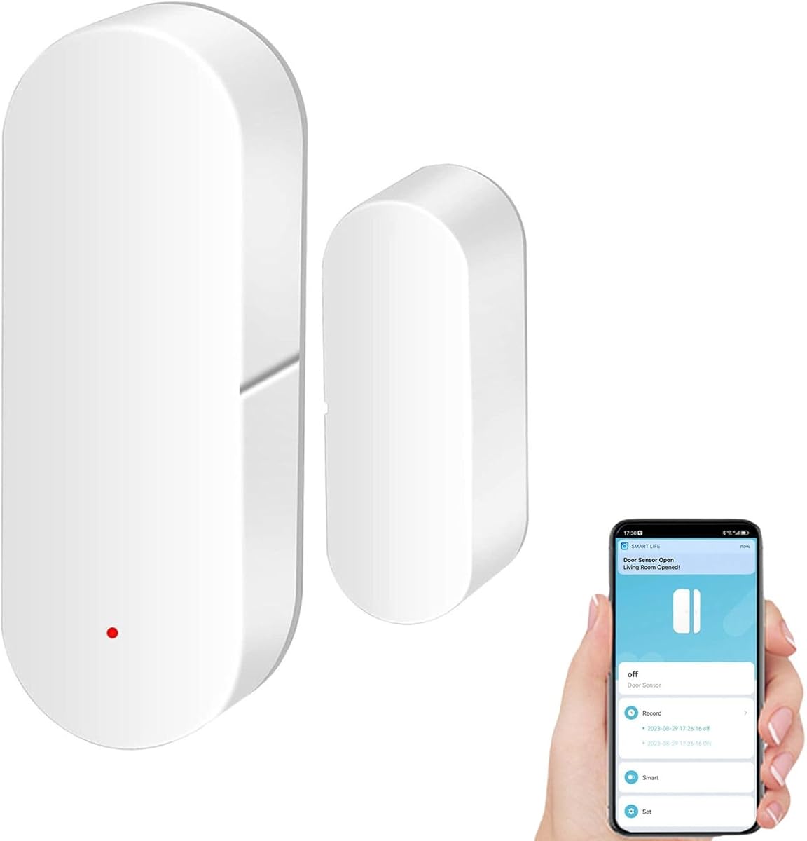 Sensor inteligente de puerta/ventana WiFi | Tuya Smart Alarm, detector de entrada inalámbrico con alertas en tiempo real, compatible con Alexa/Google Home, no requiere concentrador (1 paquete)