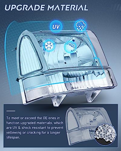 Image of Nilight Headlight Assembly 1999 2000 2001 2002 2003 2004 F250 F350 F450 F550 Super Duty,Headlights Assembly Replacement,Chrome Housing Clear Corner Clear Lens,4 Pack