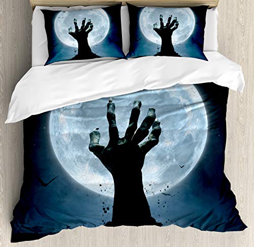 Ambesonne Halloween Duvet Cover Set, Realistic Zombie Earth Soil Full