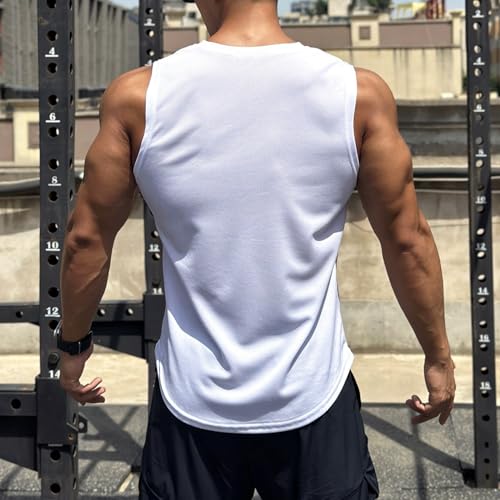 Camiseta regata masculina com ajuste muscular, cor sólida, secagem rápida, malha respirável, sem man