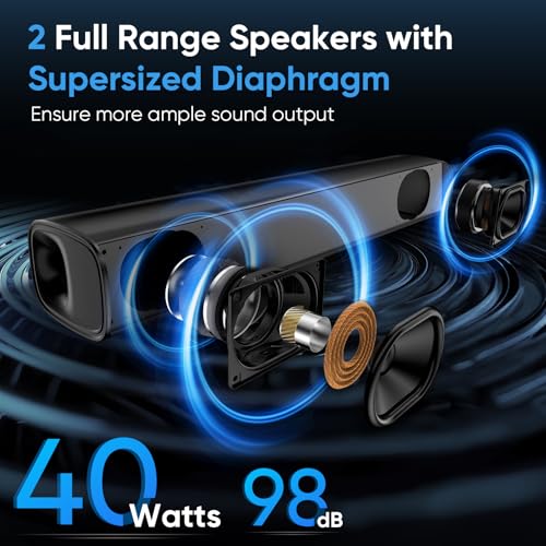 Saiyin 17 inch Sound Bar for Smart TV with Bluetooth 5.3/Optical/Auxiliary, Wall Mountable Soundbar for TV with SUB Out Port, Dual Full-Range Speakers, 40W TV Sound Bar for PC/Gaming/Projectors