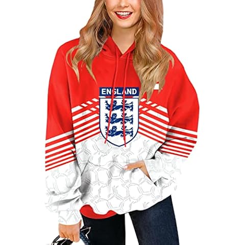 Mainfini Womens England World Cup Hoodie Football Ladies Sweater Red&White M Cover