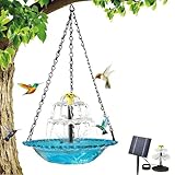 Solar Cascade Hanging Bird Bath Fountain,Hummingbird Birdbath Water Fountain,Solar Bird Bath Fountain for Garden,Patio,Porch,Backyard Decor (Blue)