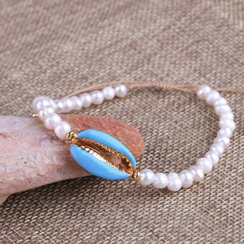 Kelitch Women Pearl Link Bracelets Friendship Shell Charm Bracelet Handmade Beach Bracelets - Light Blue #TOP3