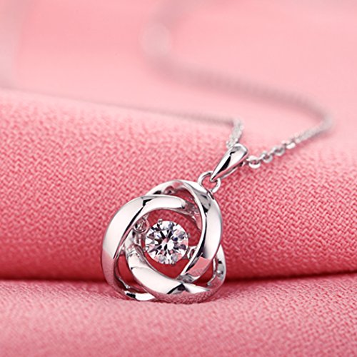 Rose Necklace For Women Rose Flower Necklace Sterling Silver Necklace For Women Cubic Zirconia Necklace Rose Jewelry Dancing Diamond Necklace Silver Rose Necklace For Mother Women Jewelry Han Han #TOP5