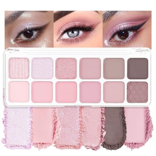AMY'S DIARY 12Color Light Pink Purple Eyeshadow Palette, Long-Lasting, Elevate