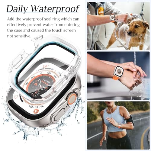 Image of VEMIGON Waterproof Case for Apple Watch Ultra 3 / Ultra 2 / Ultra with Tempered Glass Screen Protector 49mm, Full Coverage Hard PC Bumper Back Frame, Protective Cover for iWatch Ultra- (49mm Clear)