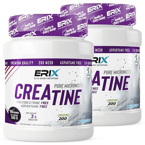 ERIX Nutrición Creatina Monohidrato Micronizada 200 Mesh, 100% Pureza. Suplemento en Polvo para Fuerza, Potencia, Volumen y Recuperación Muscular (Neutro 1kg)