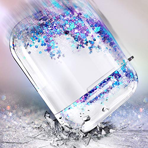 E-Began Glitter Liquid Case Designed For Airpods, Sparkle Flowing Floating Durable Girls Cute Clear Hard Cover Carrying Case Compatiable With Apple Airpods 1St/2Nd -Purple/Blue #TOP2