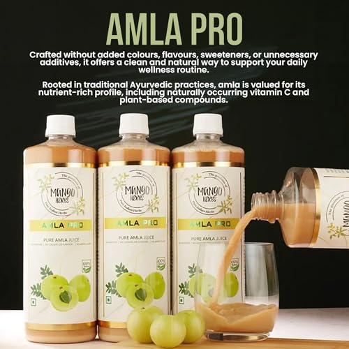 Image of Amla Pro: 100% Raw & Cold-Pressed Amla Juice | Supports Healthy Skin, Hair, and Digestion | Rich Source of Vitamin C | 1Ltr | Pack of 1