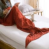 Altatac Mermaid Tail Blanket Knit Crochet Warm & Soft Sofa Blankets for Kids - Red/White/Gray