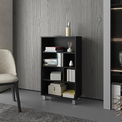 agnixnaf Bookcase 4 Tier, Black Bookshelves Storage, Modern, for HomeOffice