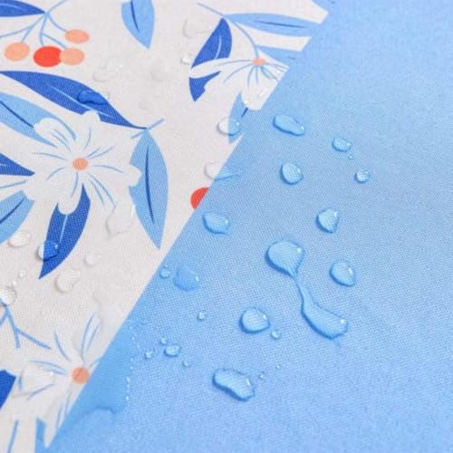 Image of HOMETHREADS Premium Cotton Chair Cover Set | Soft & Comfortable Seat Covers with Anti-Skid Non-Slip Backing + Waterproof Dining Table Cover (140x220 cm) (White Blue, 6 Chair Covers + 1 Table Cover)